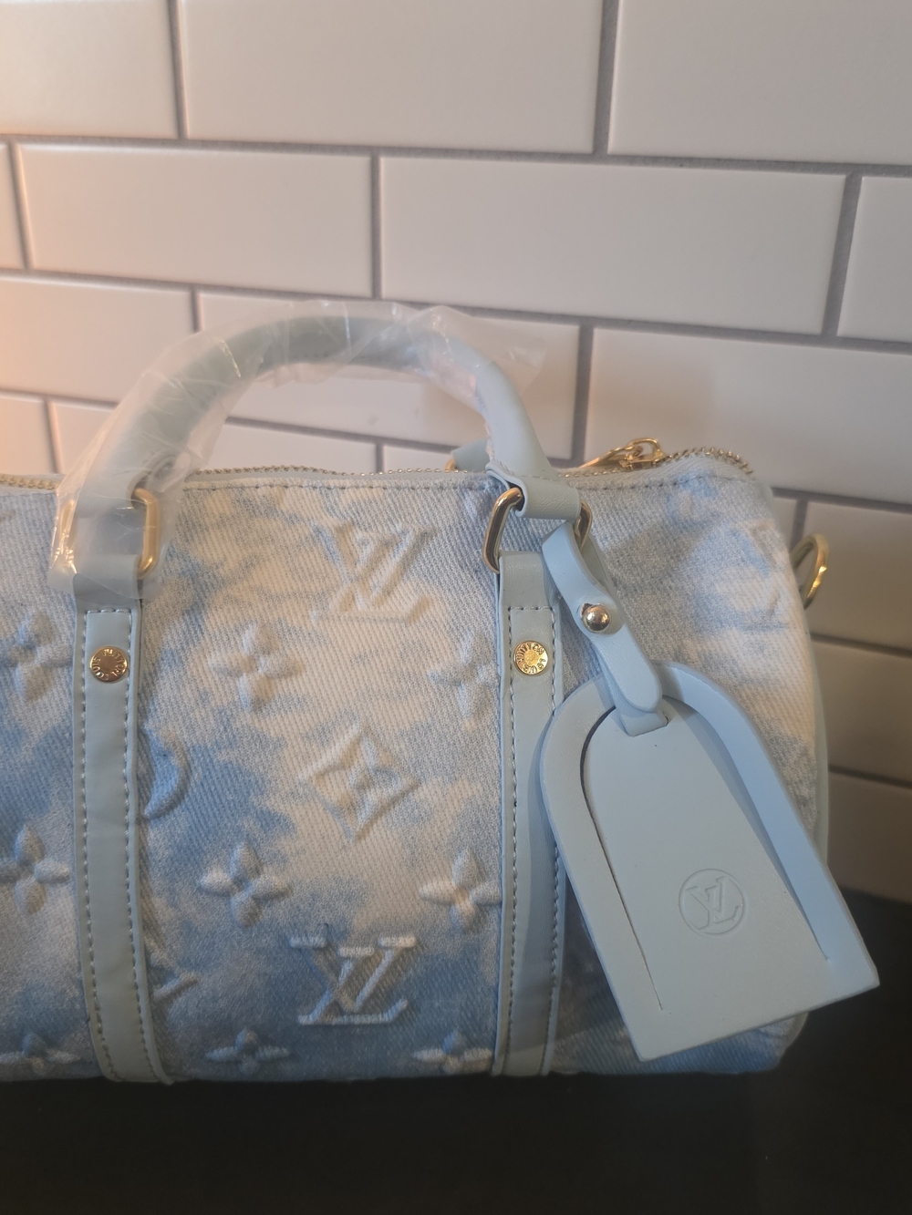 Powder Blue Embossed Bag - Picture 2 of 3